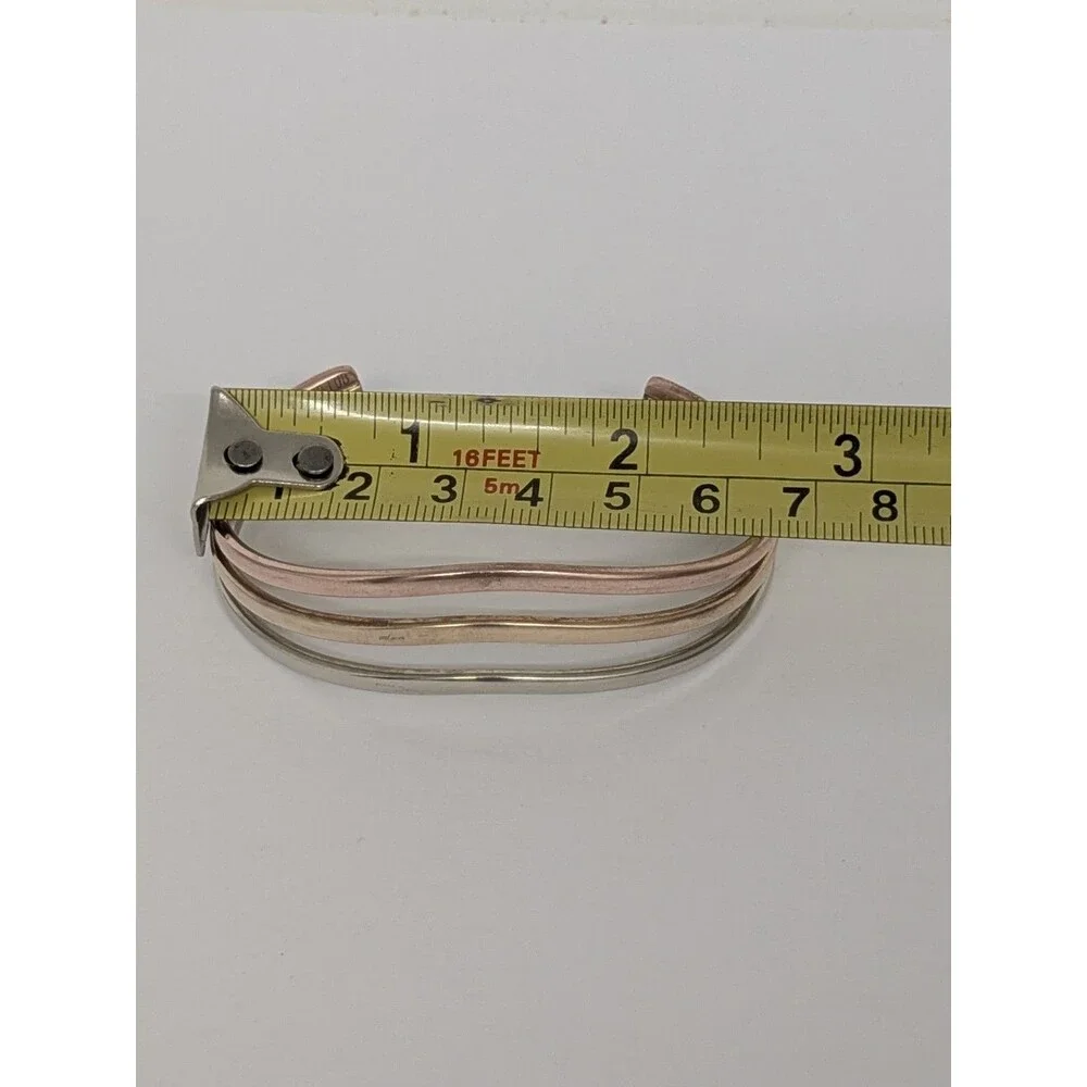 Vintage SERGIO LUB CALIFORNIA Tri Color Mix Metal Wavy Cuff Bracelet